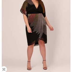 PLUS SIZE BEADED FAUX WRAP DRESS WITH DOLMAN SLEEVES